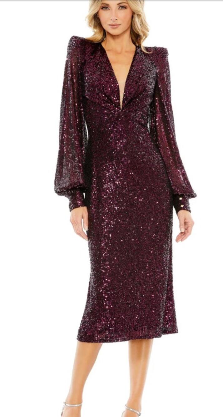 Merlot Martini ✨ Mac Duggal Magenta Sequin Power Midi Dress NWT Size 2